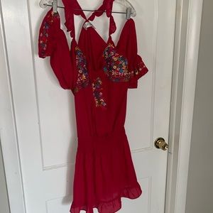 Red embroidered summer dress